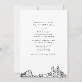 Moderne skyline zwart & wit newark bruiloft kaart