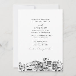 Moderne skyline zwart & wit verankering bruiloft kaart