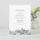 Moderne skyline zwart & wit verankering bruiloft kaart (Staand voorkant)