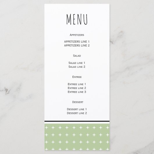 Moderne slaaggroene typografie-trouwmenkkaart menu (Achterkant)