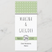 Moderne slaaggroene typografie-trouwmenkkaart menu (Voorkant)