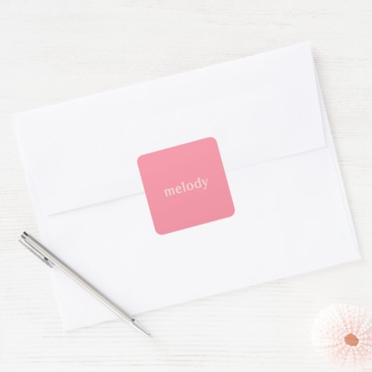 Moderne slaapkamer roze naam vierkante sticker (Envelop)