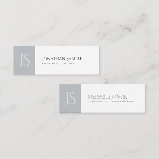 Moderne Slanke Chic Monogrammed Trendy Plain Mini Visitekaartje (Voorkant / Achterkant)