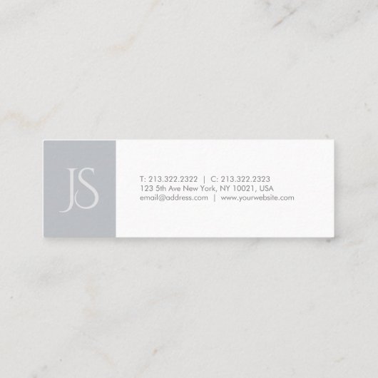 Moderne Slanke Chic Monogrammed Trendy Plain Mini Visitekaartje (Achterkant)