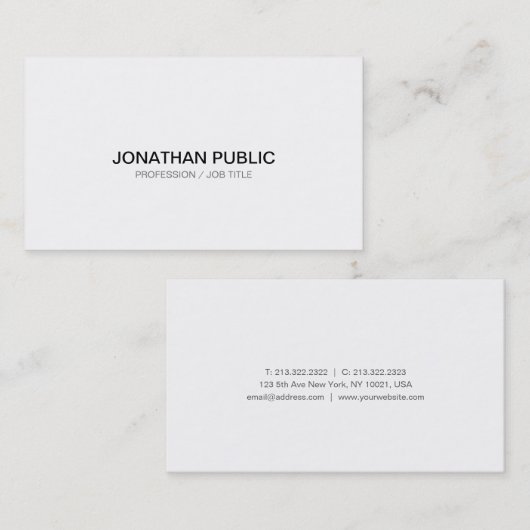 Moderne Slanke Chique Elegante Witte Professionele Visitekaartje (Voorkant / Achterkant)
