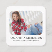 Moderne slanke foto Afstuderen naam bellen kaart Vierkante Visitekaartje (Voorkant)