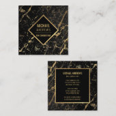 Moderne Slanke Gouden Folie Zwart Marmeren Steen Vierkante Visitekaartje (Voorkant / Achterkant)