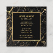 Moderne Slanke Gouden Folie Zwart Marmeren Steen Vierkante Visitekaartje (Achterkant)