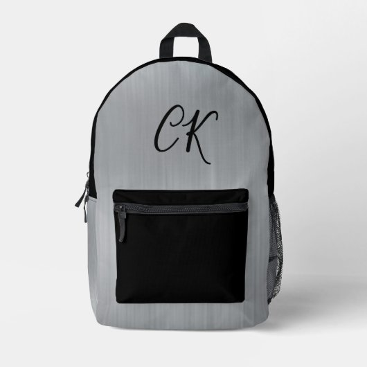 Moderne slanke grijs zilver gepersonaliseerde Init Bedrukte Rugzak (Voorkant)