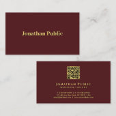 Moderne slanke Sjabloon Faux Gold tekst QR-code Visitekaartje (Voorkant / Achterkant)