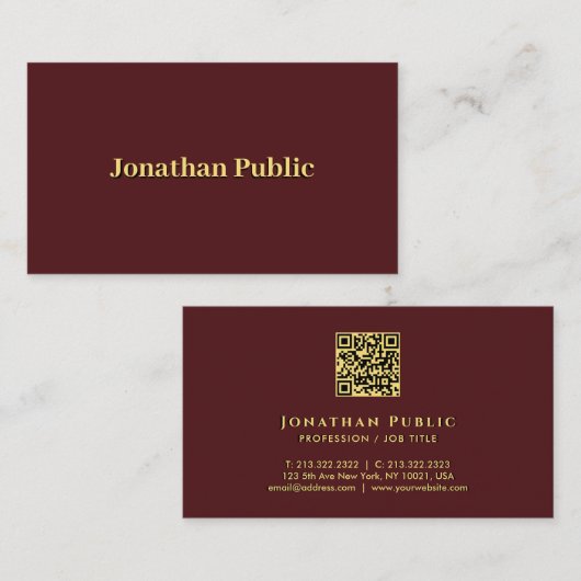 Moderne slanke Sjabloon Faux Gold tekst QR-code Visitekaartje (Voorkant / Achterkant)