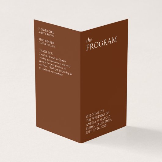 Moderne & Slanke Typografie Huwelijksprogramma Kaart (Buitenkant)