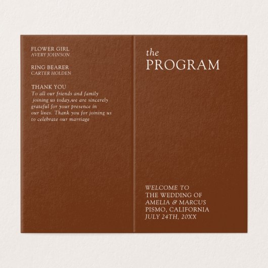 Moderne & Slanke Typografie Huwelijksprogramma Kaart (Buitenkant ongevouwen)