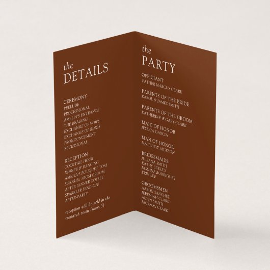 Moderne & Slanke Typografie Huwelijksprogramma Kaart (Binnen)