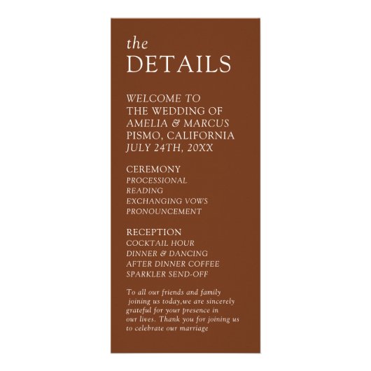 Moderne & Slanke Typografie Huwelijksprogramma Reclamekaart (Voorkant)