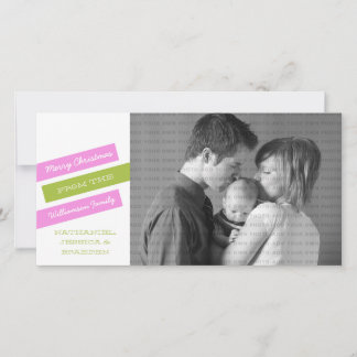 Moderne Slant Holiday-fotokaart (roze/groen) Feestdagenkaart