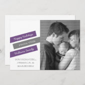 Moderne Slant Photo Holiday Kaart (Paars/grijs) (Voorkant / Achterkant)