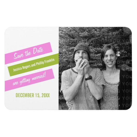 Moderne Slant sparen de Magnet van de Datum (Roze/ Magneet (Horizontaal)