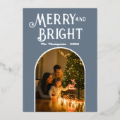 Moderne Slate Grey & Zilveren Kerstfoto Folie Feestdagenkaart (Voorkant)