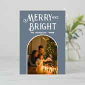 Moderne Slate Grey & Zilveren Kerstfoto Folie Feestdagenkaart (Staand Voorkant)