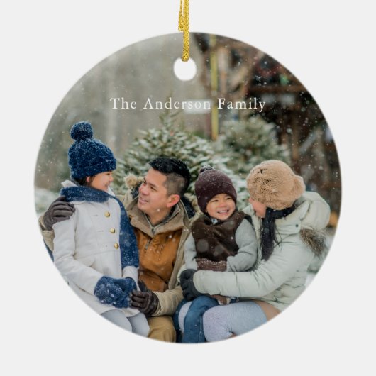 Moderne Sleigh Photo Keepsake Kerstmis Keramisch Ornament (Achterkant)