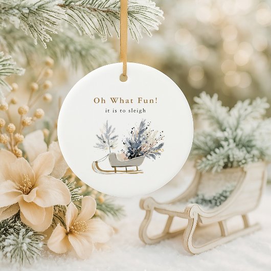 Moderne Sleigh Photo Keepsake Kerstmis Keramisch Ornament