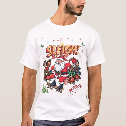 Moderne Sleight De hele dag Kerstmis en Santa Crew T-shirt (Voorkant)