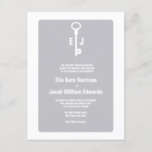 Moderne Sleutel Monogram Huwelijksuitnodiging Briefkaart