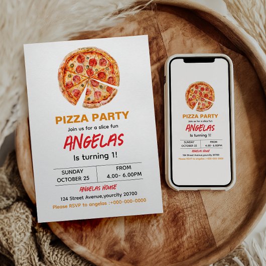 Moderne Slice Baby Pizza 1e verjaardag Kaart