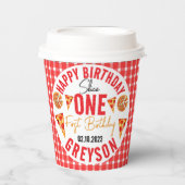 Moderne Slice Baby Pizza 1e verjaardag Papieren Bekers (Voorkant)