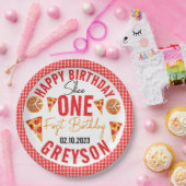 Moderne Slice Baby Pizza 1e verjaardag Papieren Bordje (Feest)