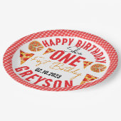 Moderne Slice Baby Pizza 1e verjaardag Papieren Bordje (Gekanteld)