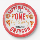 Moderne Slice Baby Pizza 1e verjaardag Papieren Bordje (Voorkant)