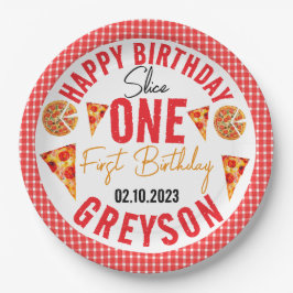 Moderne Slice Baby Pizza 1e verjaardag Papieren Bordje
