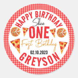 Moderne Slice Baby Pizza 1e verjaardag Ronde Sticker