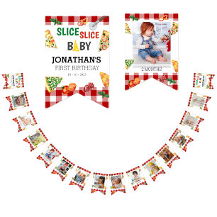 Moderne Slice Baby Pizza Foto Milestone Vlaggetjes