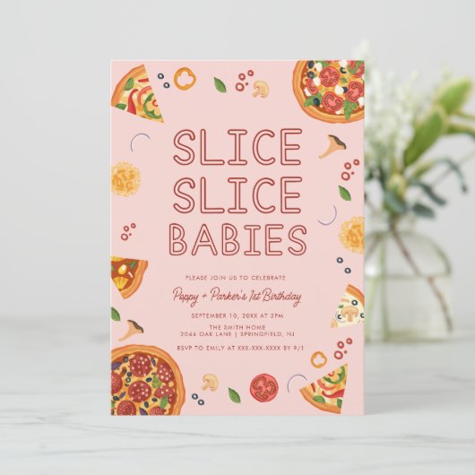 Moderne Slice Baby Twins Birthday Kaart (Staand voorkant)