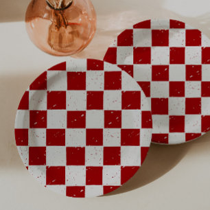 Moderne Slice Slice Baby Italiaanse Rode Geruite Papieren Bordje