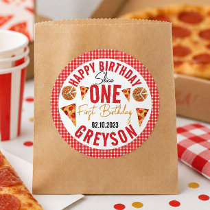 Moderne Slice Slice Baby Pizza 1e Verjaardag Ronde Sticker