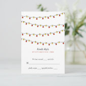 Moderne Slingerlichten, Rood & Goud Bruiloft RSVP Kaartje (Staand voorkant)