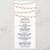 Moderne Slingerlichtjes, Rode & Gouden Bruiloft Menu (Voorkant)