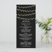 Moderne Slingerlichtjes, Wit & Goud Bruiloft Menu (Staand voorkant)
