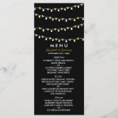 Moderne Slingerlichtjes, Wit & Goud Bruiloft Menu (Voorkant)