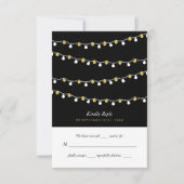 Moderne Slingerlichtjes, Wit & Goud Bruiloft RSVP Kaartje (Voorkant)