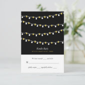 Moderne Slingerlichtjes, Wit & Goud Bruiloft RSVP Kaartje (Staand voorkant)