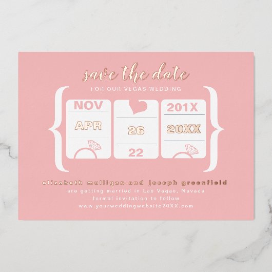 Moderne Slot Machine Weddenschap Save the Date Fol Folie Uitnodiging (Voorkant)