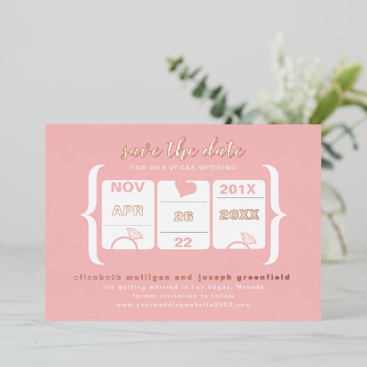 Moderne Slot Machine Weddenschap Save the Date Fol Folie Uitnodiging (Staand Voorkant)