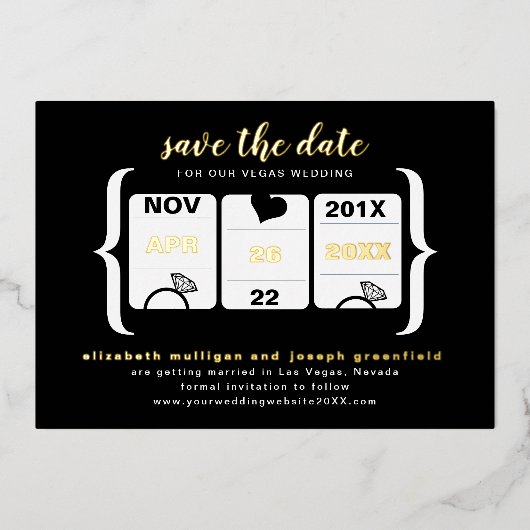 Moderne Slot Machine Wedding Save the Date Folie Uitnodiging (Voorkant)