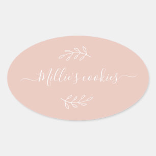Moderne Small Business Script naam Blush Pink Labe Ovale Sticker
