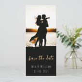 Moderne smalle 2 foto's Save the Date Kaart (Staand voorkant)